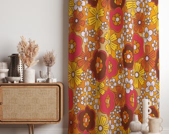 レトロな花柄パネルカーテン、オレンジ色の花柄遮光カーテンパネル、70