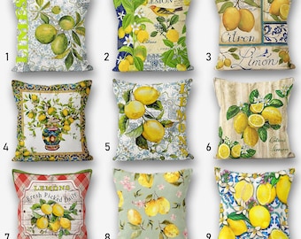 Lemon Pillow Cover, Lemon Floral Pillowcase, Lemon Print Throw Pillow Cover, Lemon Outdoor Pillow, Summer Lemon Throw Pillow
