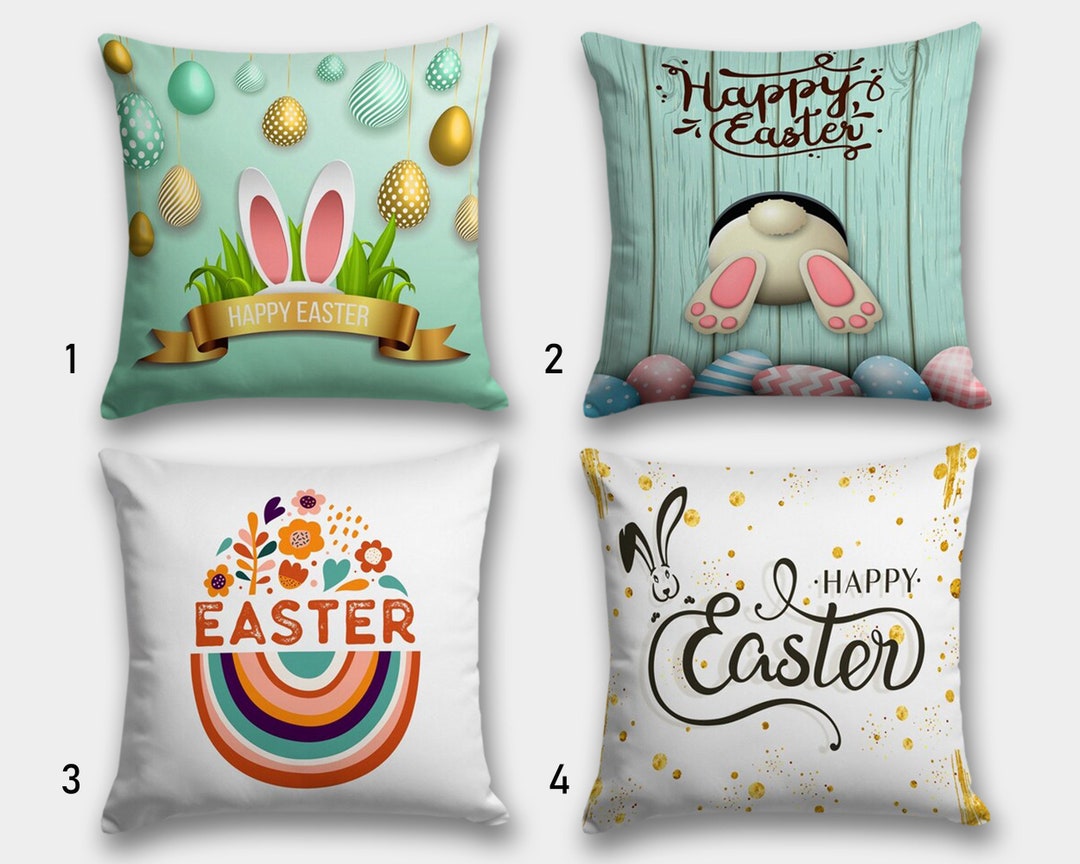 Happy Easter Cushion Case, Easter Pillow Case, Cute Bunny Chick Easter
