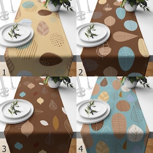 Mid-Century Modern Abstract Leaf Table Runner, Retro Brown Beige Table Runners, Retro Table Runners, 70s Table Runners