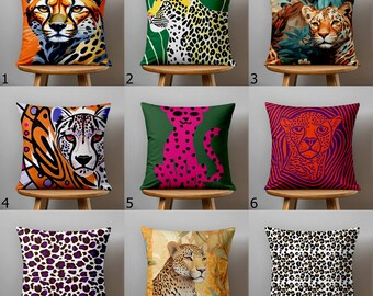 Leopard Pillow Cover, Cheetah Cushion, Animal Print Pillow, Maximalist Jungle Decor