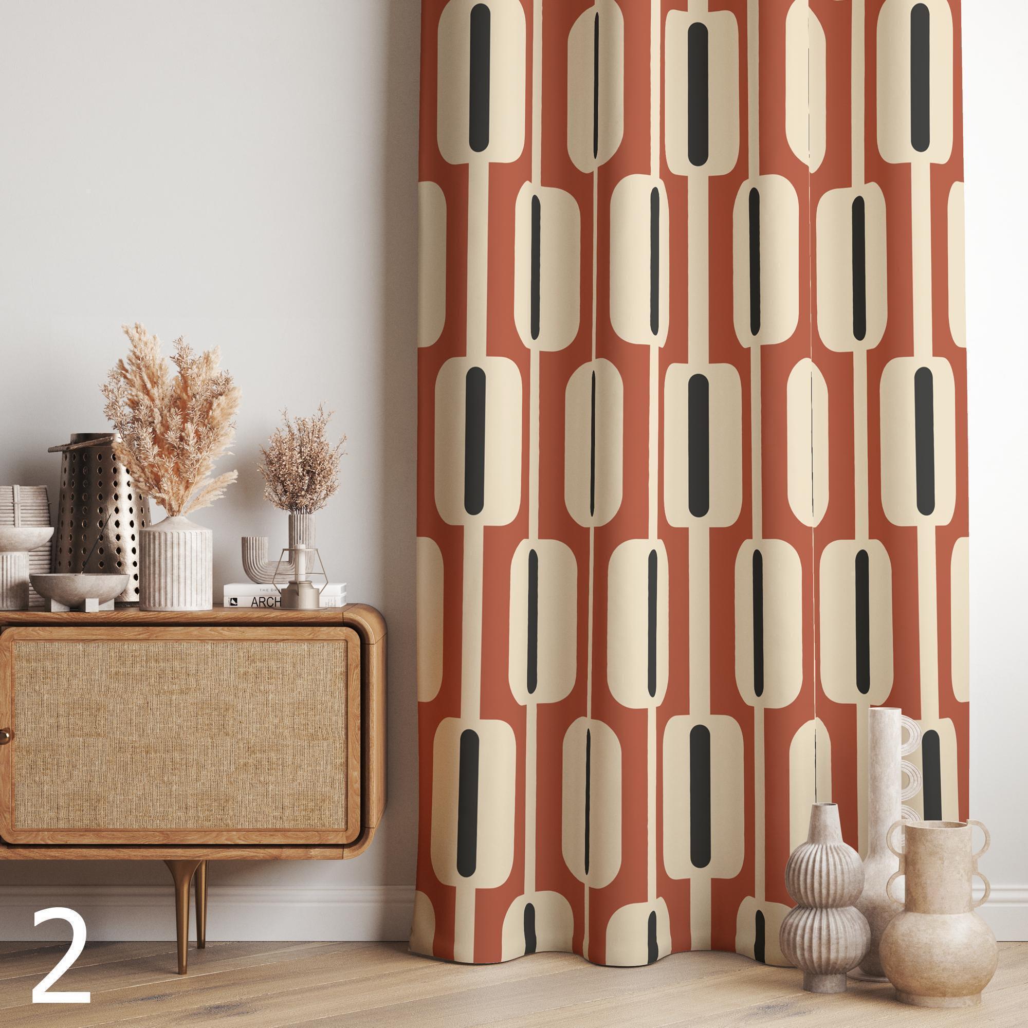 ミッドセンチュリーモダンカーテン、ファンキーレトロカーテンパネル