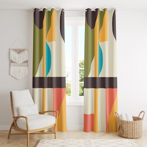 Colorful Window Drapes, Mid Century Panel Curtain, 70s Curtains, Modern Geometric Curtains, Retro Curtain, Geometric Abstract Curtain Panels