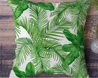 Tropical Pillow Cover, Palm Leaves Pillowcase, Botonical Throw Pillow Covers, Tropical Green Leaves Pillow Covers, Tropical Leaf Pillowcase