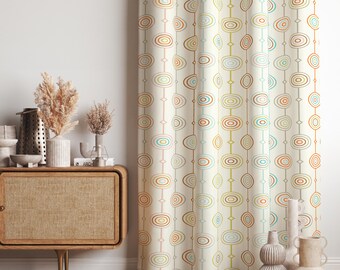 レトロカーテン、ミッドセンチュリーグロメットドレープ、カラフルな70