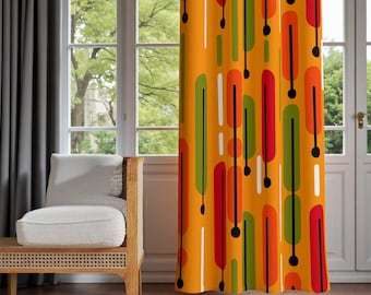70年代の幾何学模様のカーテンパネル、オレンジのミッドセンチュリー