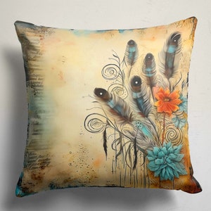 Modern Feather Design Throw Pillow Cover, Feather Home Decore, Decorative Feather Pillow Cases, Artful Feather Design Cushion Covers 1