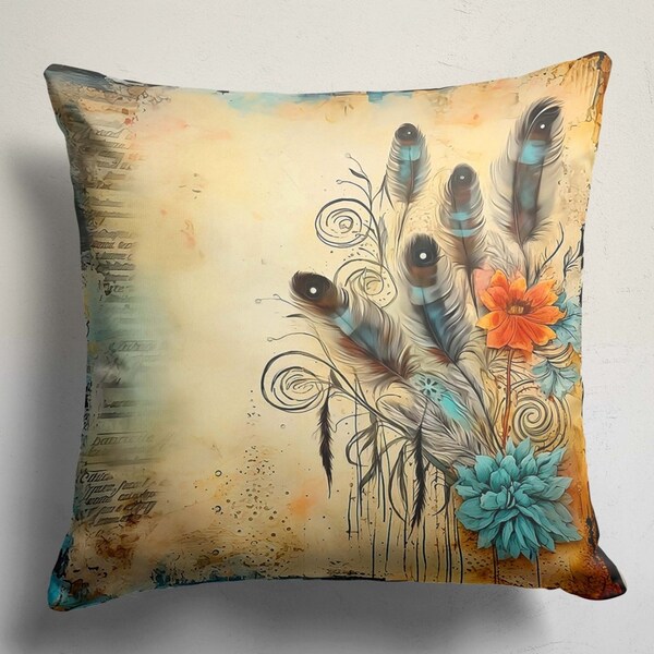 Modern Feather Design Throw Pillow Cover, Feather Home Decore, Decorative Feather Pillow Cases, Artful Feather Design Cushion Covers