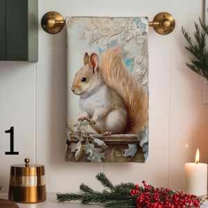 Winter Bunny Tea Towels, Berry Rabbit Kitchen Towels, Christmas Animals Kitchen Decor, Winter Mouse Hand Towels, Xmas Dish Towels