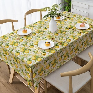 Lemon Citrus Table Cloth, Tropical Fruits Table Cloth, Lemons Tablecloths, Lemon Floral Tablecloth, Yellow Lemon Table Cover