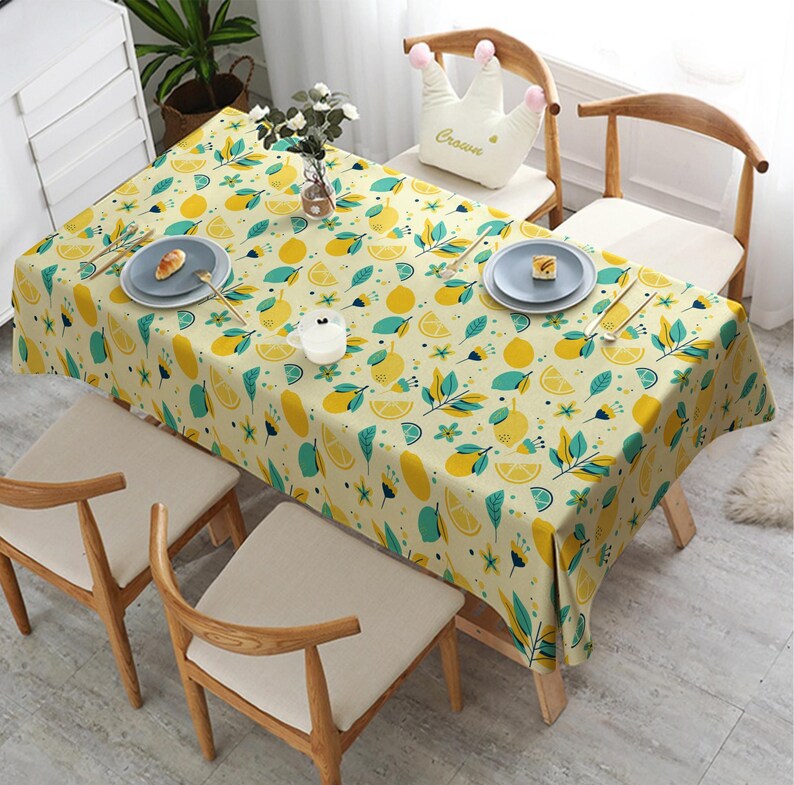 Lemon Printed Tablecloth, Yellow Summer Lemon Table Decor image 3