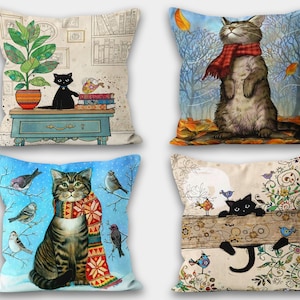Lindas fundas de almohada para gatos, funda de cojín de patrón de gato, almohada de tiro estilo de animales de calentamiento, decoración decorativa del hogar, funda de almohada para gatos