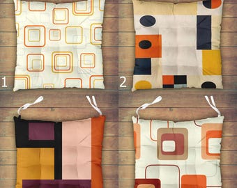 Kleurrijk retro stoelkussen met strikjes, stoelkussen in jaren 70-stijl