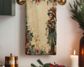 Paños de cocina navideños, toallas de cocina con diseño de niña navideña, toalla de cocina con decoración floral navideña, toallas de mano de invierno, paño de cocina con diseño de árbol de Navidad