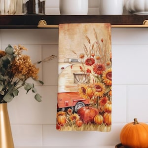 Thanksgiving Dish Towel, Autumn Harvest Towels, Fall Tea Towels, Autumn Leaves Hand Towels, Thanksgiving Kitchen Decor, Thankful Tea Towel