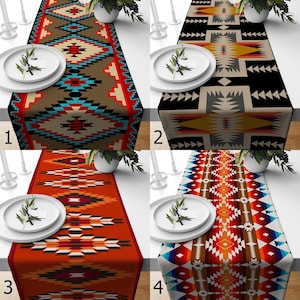 Camino de mesa estilo occidental, camino de mesa con decoración del suroeste, camino de mesa estilo suroeste, camino de mesa con estampado de alfombra, camino de mesa estilo étnico