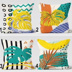 Boho Abstract Pillow Cover, Retro Boho Abstract Leaves Cushion Cover, 70s Color Bohemian Pillowcase, Decorative Tropic Abstract Home Decor