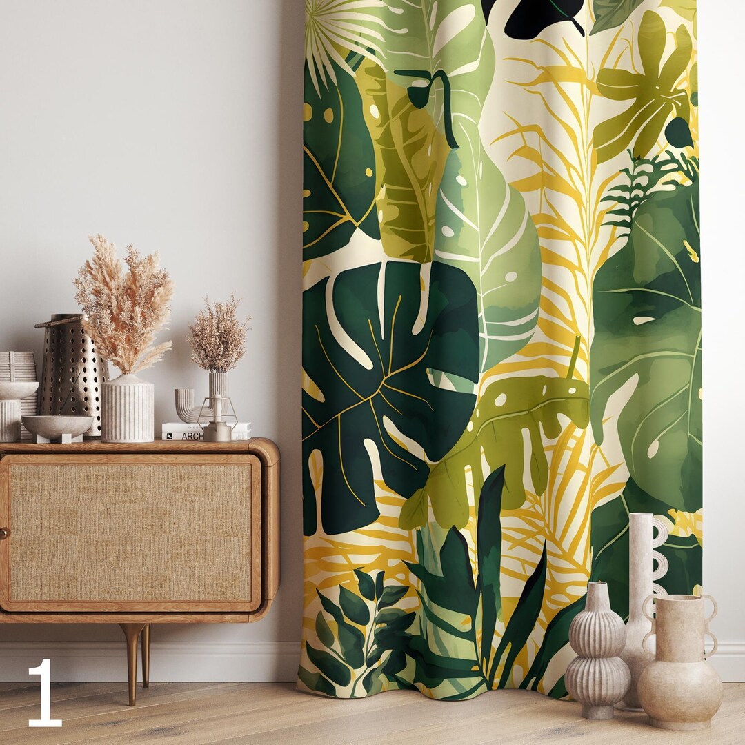 Cortinas Opacas De Hojas Verdes, Plantas Tropicales De Selva, Hojas, Ipresión Artística Para