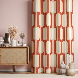 ミッドセンチュリー　カーテン　フラワー レトロな花柄カーテン、ミッドセンチュリーモダンフローラルカーテン