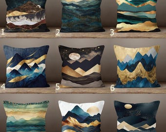 Nature Abstract Pillow Covers, Moon Light Mountains Pillow Case, Landscape Abstract Throw Pillow Cover, Decorative Night View Cushion Cover