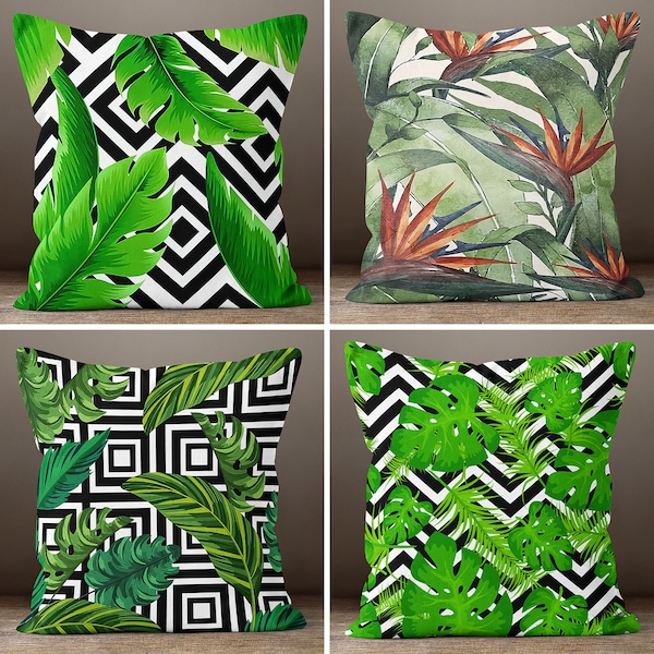Housse d’oreiller décorative pour palmier tropical vert, housses d’oreiller vertes, feuille de plantes tropicales, taies d’oreiller jetables, oreillers décoratifs