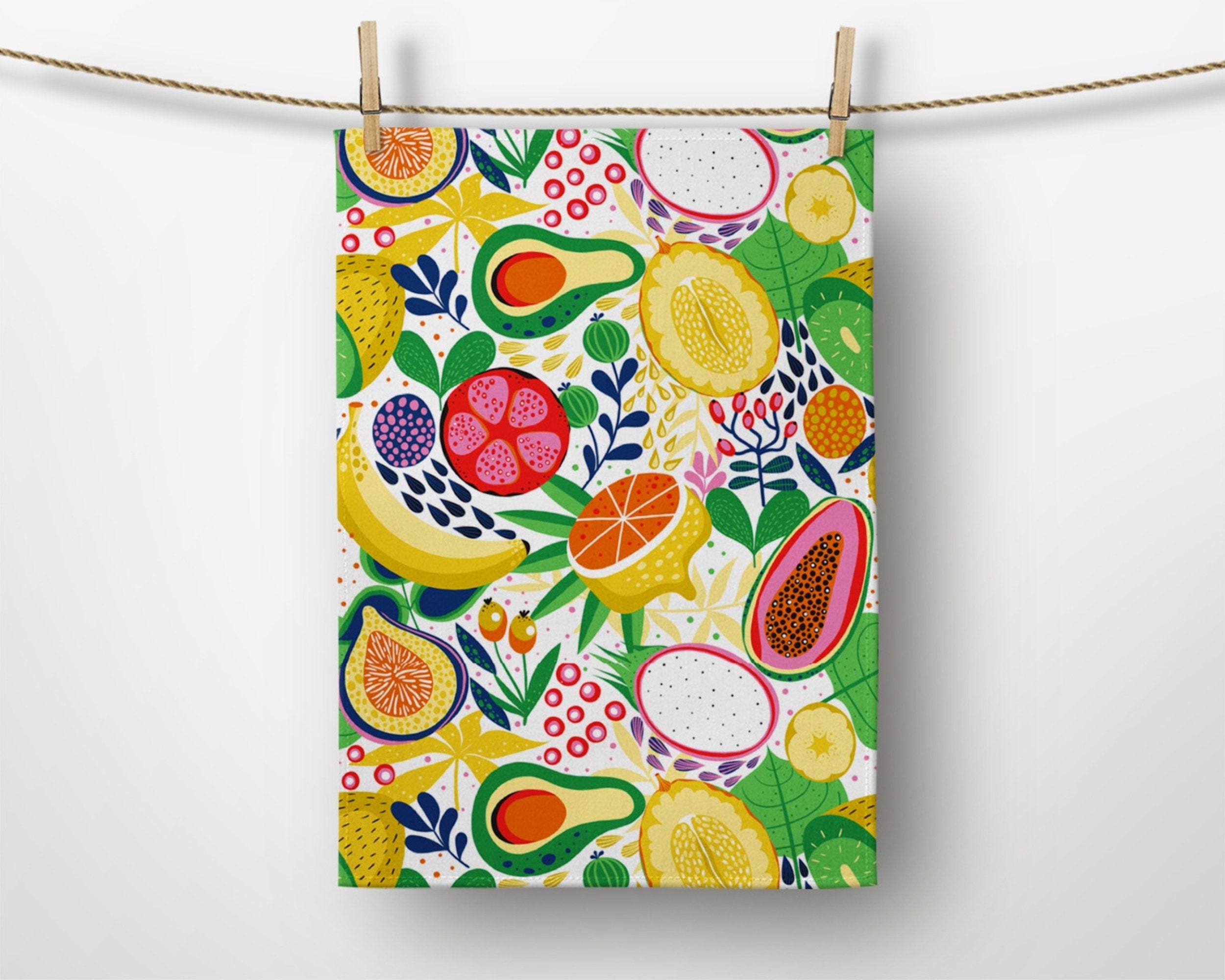 Fruit Tea Towels, Kitchen (Set of 2) Tea Towels, Funny Tea Kitchen Towels, Tropical Dish Towels, Decorative Hand Towels