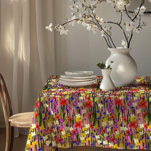 Floral Tablecloth, Wildflowers Printed Tablecloth, Flowers Table Covers, Farmhouse Floral Tablecloth, Floral Rectangle Tablecloth