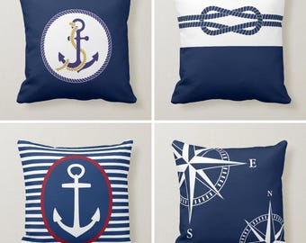 Anchor Pillow Cover,  Anchor Cushions, Navy Marine Pillow Cover, Coastal Throw Pillow,  Nautical Pillowcase, Beach House Decor