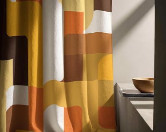 Mid Century Modern Curtains, Retro Curtain Panels, 70s Boho Printed Curtain