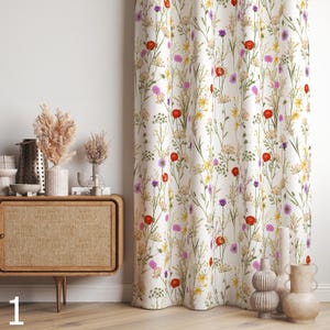 Farmhouse Wildfloral Print Curtains, 70s Floral Drapes, Floral Grommet Curtains, 80s Wildflowers Blackout Curtains, Floral Window Curtains
