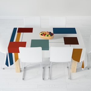 Toalha de mesa moderna de meados do século, toalha de mesa retrô moderna, toalha de mesa retrô colorida com formas geométricas, toalha de mesa estilo anos 70, 80 e 90. imagem 4