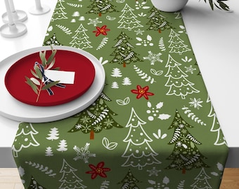 Christmas Tree Table Runner, Xmas Table Runner, Kitchen Pine Trees Table Runner, Holly Table Runner, Winter Green Pine Tree Table Runner