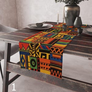 Primitive Art Table Runner, Rustic Tribal Patchwork Runner, Ethnic Tribal Table Decor Runner, African Print Runner, Rustic Table Runner