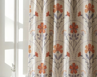 Farmhouse Wildflower Drapes, Vintage Floral Linen Curtain