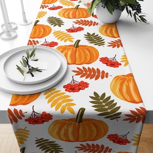 Caminos de mesa de otoño, Camino de mesa de calabaza de Acción de Gracias, Camino de mesa de cocina de otoño, Camino de mesa de Acción de Gracias, Camino de mesa de hojas de otoño