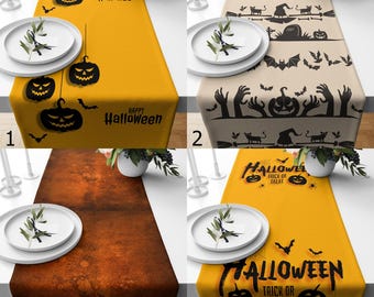 Caminos de mesa para pedir dulces, Camino de mesa de calabaza de Feliz Halloween, Camino de mesa para decoración de fiestas de Halloween, Caminos de mesa de murciélago negro para Halloween