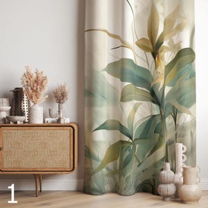 Tropical Abstract Leaf Curtains, Retro Exotic Leaves Curtain Panel, Mid Century Modern Abstract Leaves Printed Drapes
