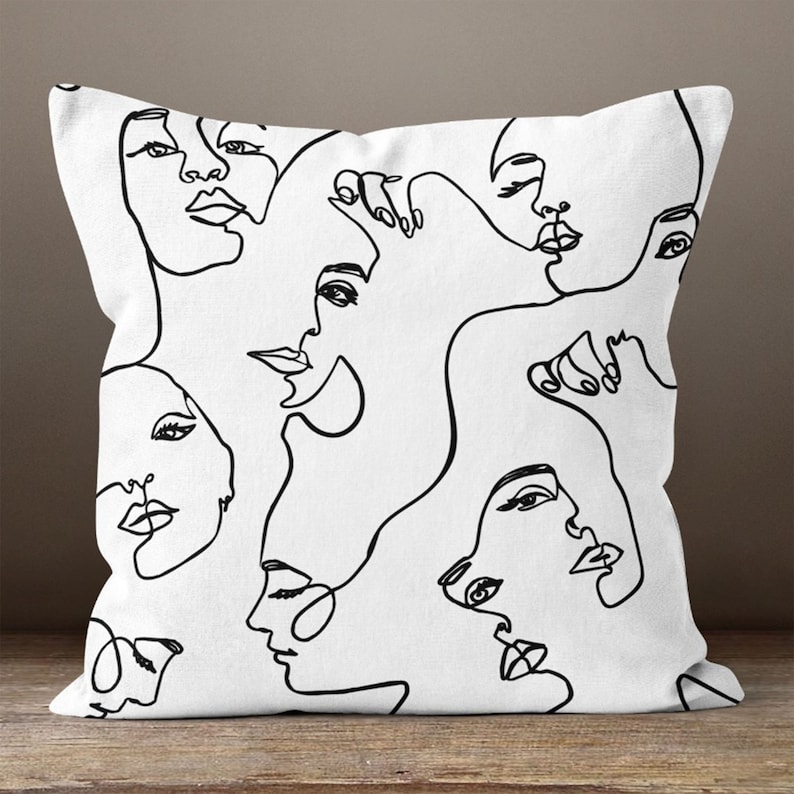 Line Art Face Pillow Covers Bohem Style Pillows Abstract Etsy