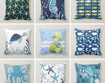 Nautical Throw Pillow Cover, Starfish Cushion, Beach House Decor