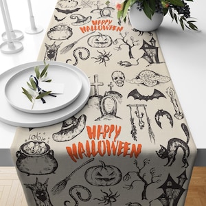Halloween Table Runner, Spooky Halloween Table Runners, Halloween Table Covers, Halloween Bat Table Cloth, Funny Halloween Table Runners