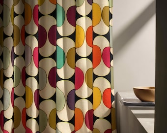 Geometric Retro Curtains, Mid Century Modern Drapes, 70s Retro Panel Curtain, MCM Colorful Curtain Panels, Modern Geometric Curtains