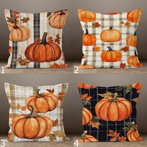 Fall Pumpkin Pillow Cover, Fall Plaid Pillowcase, Thanksgiving Cushion Cover, Autumn Leaves Pillow Cover, Autumn Pumpkin Pillow Covers
