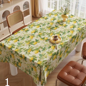 Lemons Tablecloths, Yellow Floral Table Linens, Lemon Garden Tablecloth, Citrus Table Cloth, Yellow Lemon Table Cover