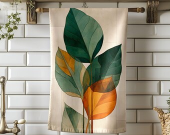 Modern Abstract Tea Towels, Minimalist Leaf Kitchen Decor Dish Towels