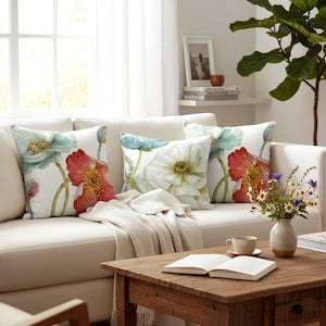 Golden Edge Blue Flower Pillowcase, Floral Pillow Cover, Floral Spring Pillow, Blue Flowers Cushion Cover, Colorful Flowers Print Pillow