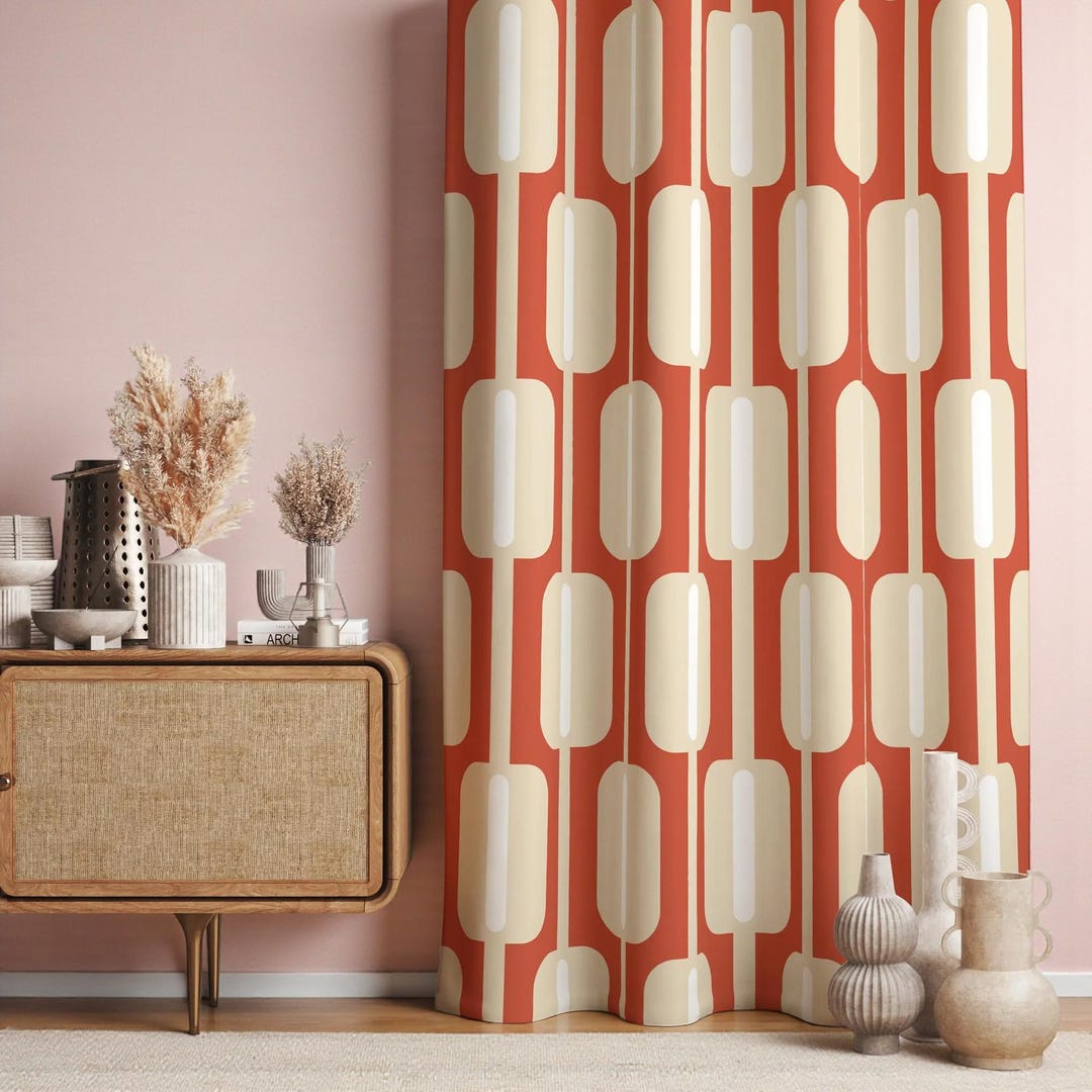70s Display Window Modern Retro Vintage Living Room Curtains, Mid-century Window Curtains ...