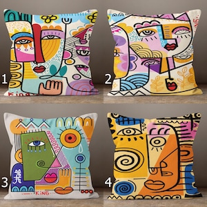 Moderne abstracte gezichten kussenslopen, gewaagde en levendige sierkussenhoes, kunstzinnige geometrische kussenslopen, abstracte kunst patroon kussenhoezen