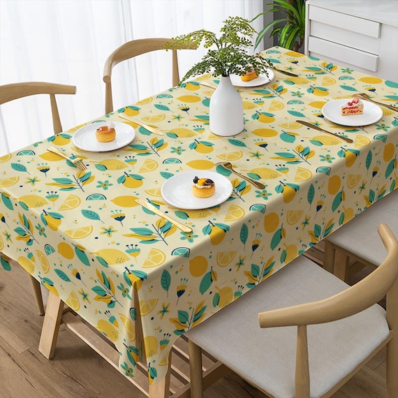 Lemon Printed Tablecloth, Yellow Summer Lemon Table Decor