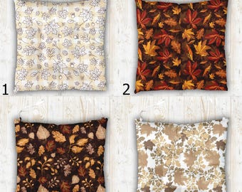 Fall Indoor Outdoor Chair Cushion with Ties, Autumn Leaf Puffy Chair Pads, Fall Chair Pads with Ties, Thanksgiving Chair Pad with Ties