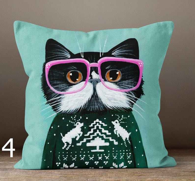 Fundas de almohada con motivos de gatos, decoración para el hogar de otoño e invierno, fundas de cojín para amantes de los gatos, fundas de almohada con ilustraciones de gatos 4